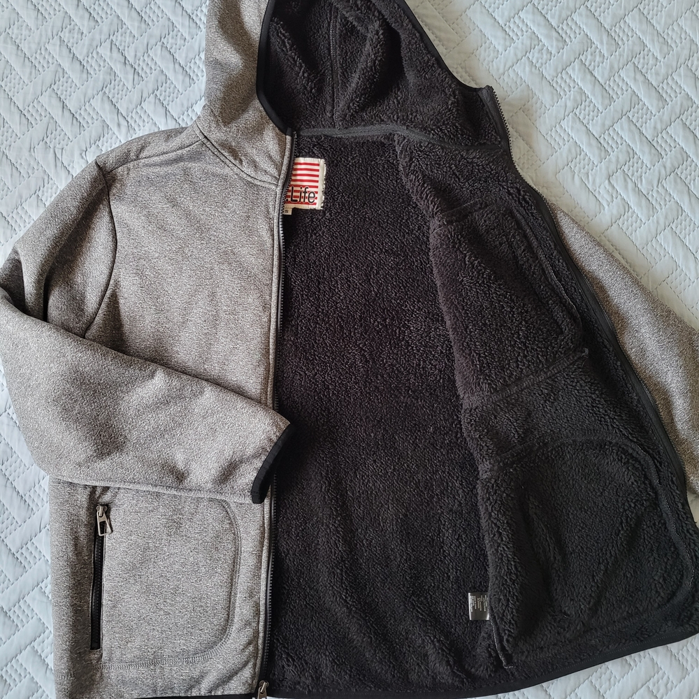 U.S. Life Men's Heather Gray Sherpa-Fleece Lined Full-Zip Hoodie - Picture 7 of 11